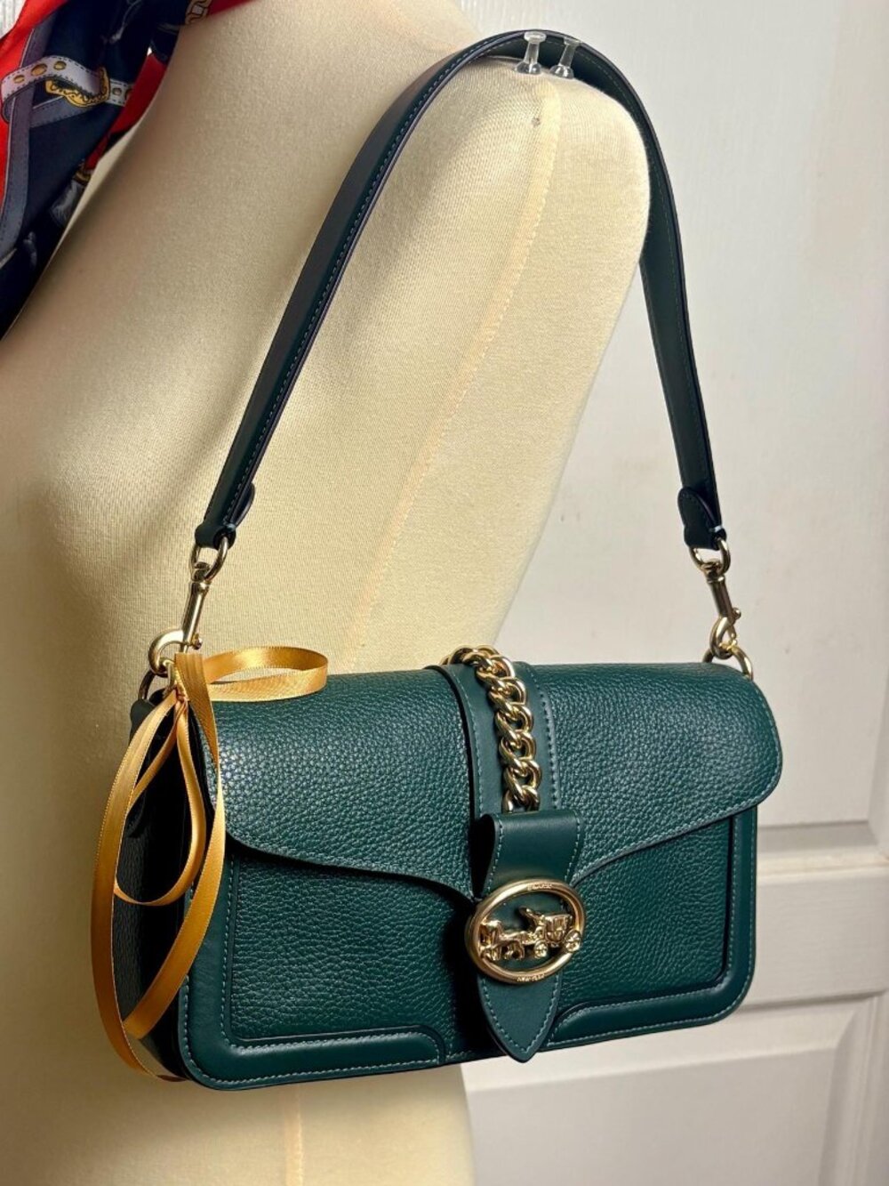 Coach Georgie Shoulder Bag in Forest Green Pebble Leather